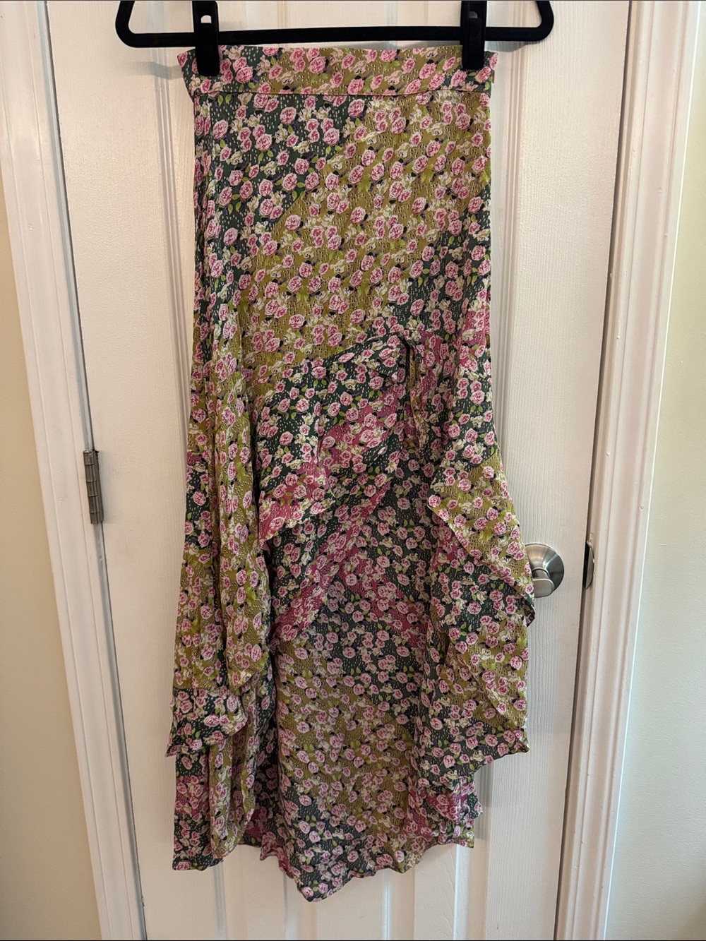 FLYNN SKYE Alice Floral High Low Ruffle Skirt Flower Fields High Slit Size XS